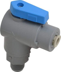 Specialty Mfr - 1/4" Pipe, PVC Standard Ball Valve - Right Angle, MNPT x Push-to-Connect Ends, Wedge Handle, 125 WOG - Apex Tool & Supply