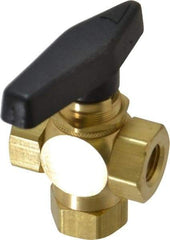 Specialty Mfr - 1/4" Pipe, Brass Standard Ball Valve - Three Way, FNPT x FNPT x FNPT Ends, Wedge Handle, 400 WOG - Apex Tool & Supply
