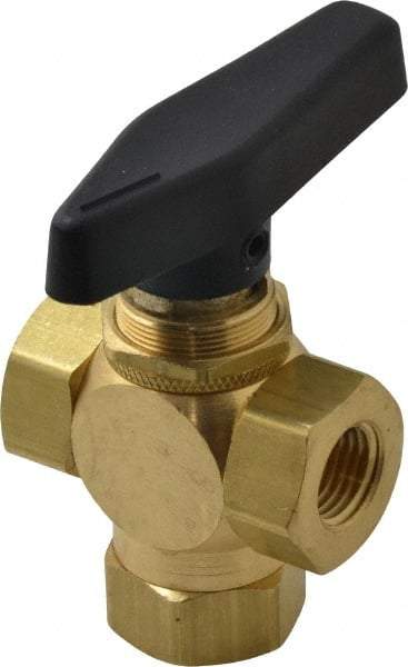 Specialty Mfr - 1/4" Pipe, Brass Standard Ball Valve - Three Way, FNPT x FNPT x FNPT Ends, Wedge Handle, 400 WOG - Apex Tool & Supply