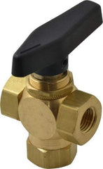 Specialty Mfr - 1/4" Pipe, Brass Standard Ball Valve - Three Way, FNPT x FNPT x FNPT Ends, Wedge Handle, 400 WOG - Apex Tool & Supply