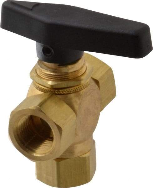 Specialty Mfr - 3/8" Pipe, Brass Standard Ball Valve - Three Way, FNPT x FNPT x FNPT Ends, Wedge Handle, 400 WOG - Apex Tool & Supply