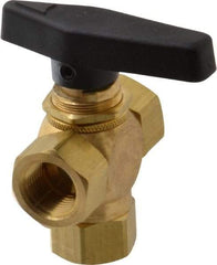 Specialty Mfr - 3/8" Pipe, Brass Standard Ball Valve - Three Way, FNPT x FNPT x FNPT Ends, Wedge Handle, 400 WOG - Apex Tool & Supply