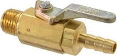 Specialty Mfr - 1/4" Pipe, Brass Standard Ball Valve - Inline - Two Way Flow, MNPT x Barbed Ends, Lever Handle, 500 WOG - Apex Tool & Supply