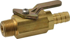 Specialty Mfr - 3/8" Pipe, Brass Standard Ball Valve - Inline - Two Way Flow, MNPT x Barbed Ends, Lever Handle, 500 WOG - Apex Tool & Supply