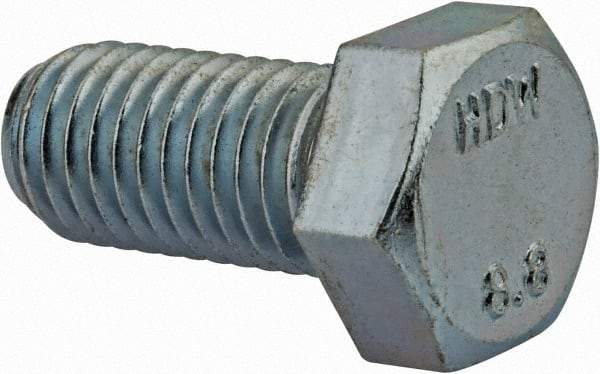 Value Collection - M12x1.75mm Metric Coarse, 70mm Length Under Head Hex Head Cap Screw - Fully Threaded, Grade 8.8 Steel, Zinc-Plated Finish, 19mm Hex - Apex Tool & Supply