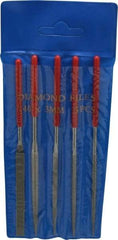 Value Collection - 5 Piece Diamond Pattern File Set - 5-1/2" Long, Medium Coarseness, Set Includes Flat, Half Round, Round, Square, Three Square - Apex Tool & Supply