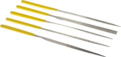 Value Collection - 5 Piece Diamond Pattern File Set - 5-1/2" Long, Medium Coarseness, Set Includes Flat, Round, Square, Three Square - Apex Tool & Supply