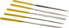 Value Collection - 5 Piece Diamond Pattern File Set - 5-1/2" Long, Fine Coarseness, Set Includes Flat, Round, Square, Three Square - Apex Tool & Supply