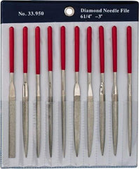 Grobet - 10 Piece Diamond Pattern File Set - 6-1/4" Long, Medium Coarseness, Set Includes Flat, Round, Square, Three Square - Apex Tool & Supply