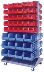 Quantum Storage - 500 Lb Capacity, 25" Deep x 36" Wide x 64" High, Steel Mobile Rack - 2 Sides, 208 Black Polyethylene/Polypropylene Bins - Apex Tool & Supply
