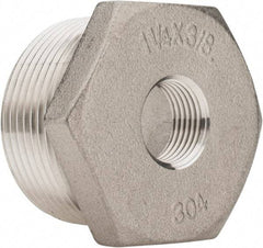 Merit Brass - 1-1/4 x 3/8" Grade 304 Stainless Steel Pipe Hex Bushing - MNPT x FNPT End Connections, 150 psi - Apex Tool & Supply