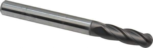 Niagara Cutter - 1/4" Diam, 3/4" LOC, 4 Flute Solid Carbide Ball End Mill - Diamond Finish, Single End, 2-1/2" OAL, 1/4" Shank Diam, Spiral Flute - Apex Tool & Supply