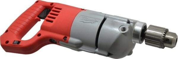 Milwaukee Tool - 1/2" Keyed Chuck, 600 RPM, D-Handle Electric Drill - 7 Amps, 120 Volts, Reversible, Includes Chuck Key with Holder & Side Handle - Apex Tool & Supply