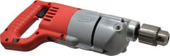 Milwaukee Tool - 1/2" Keyed Chuck, 600 RPM, D-Handle Electric Drill - 7 Amps, 120 Volts, Reversible, Includes Chuck Key with Holder & Side Handle - Apex Tool & Supply