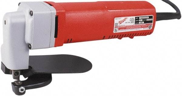 Milwaukee Tool - 4,000 SPM, 120 Volt, Angled Handle, Handheld Electric Shear - 16 Gauge (Steel) & 18 Gauge (Stainless Steel) Cutting Capacity - Apex Tool & Supply