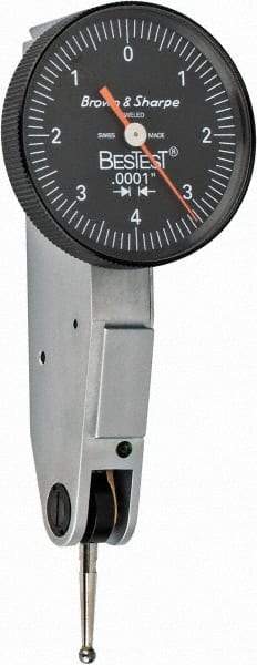TESA Brown & Sharpe - 0.008 Inch Range, 0.0001 Inch Dial Graduation, Horizontal Dial Test Indicator - 1 Inch Black Dial, 0-4-0 Dial Reading - Apex Tool & Supply