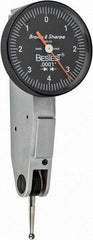 TESA Brown & Sharpe - 0.008 Inch Range, 0.0001 Inch Dial Graduation, Horizontal Dial Test Indicator - 1 Inch Black Dial, 0-4-0 Dial Reading - Apex Tool & Supply