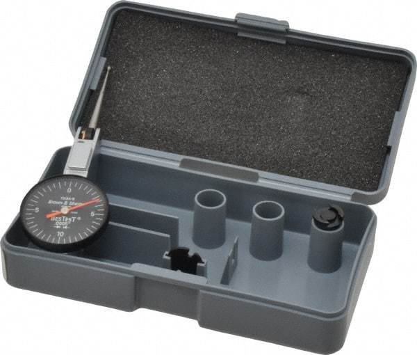 TESA Brown & Sharpe - 0.02 Inch Range, 0.0005 Inch Dial Graduation, Horizontal Dial Test Indicator - 1 Inch Black Dial, 0-10-0 Dial Reading - Apex Tool & Supply