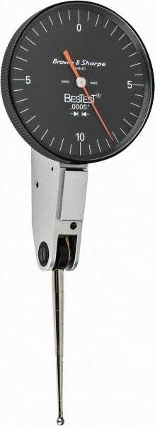 TESA Brown & Sharpe - 0.02 Inch Range, 0.0005 Inch Dial Graduation, Horizontal Dial Test Indicator - 1-1/2 Inch Black Dial, 0-10-0 Dial Reading - Apex Tool & Supply