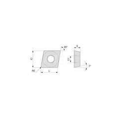 Turning Insert:  CCMT432PS AH645,  Solid Carbide TiAlN Finish,  Neutral,  1/2″ Inscribed Circle,  0.0310″ Corner Radius,  80.0 &deg N/A Diamond,  Series  CCMT