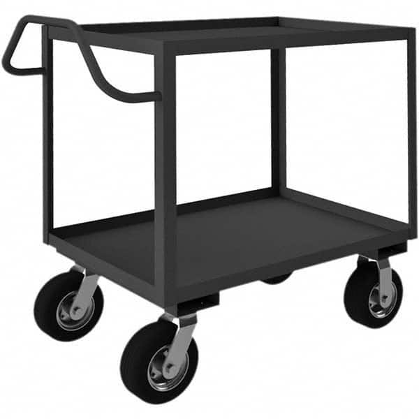 Service Utility Cart: Gray Gray, Semi-Pneumatic Casters, 2 Shelves