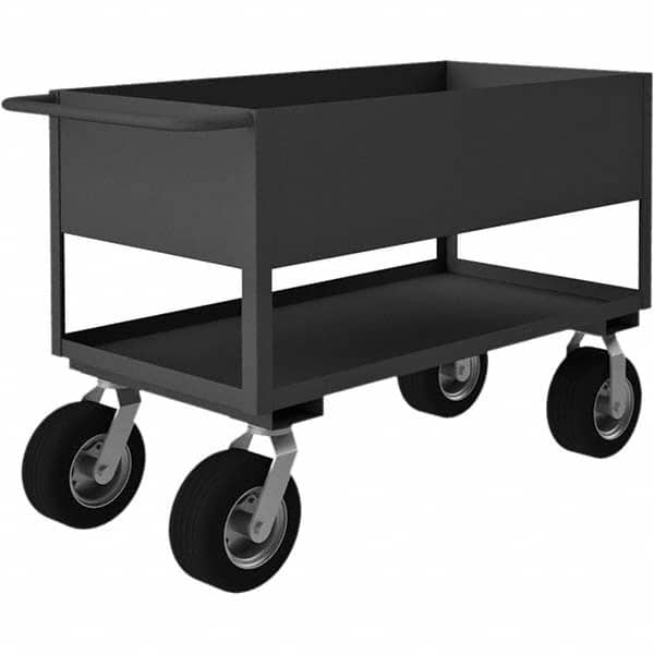 Heavy-Duty Service Utility Cart: Gray Gray, Semi-Pneumatic Casters, 2 Shelves