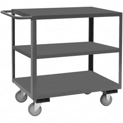 Heavy-Duty Service Utility Cart: Gray Gray, Polyurethane Casters, 3 Shelves