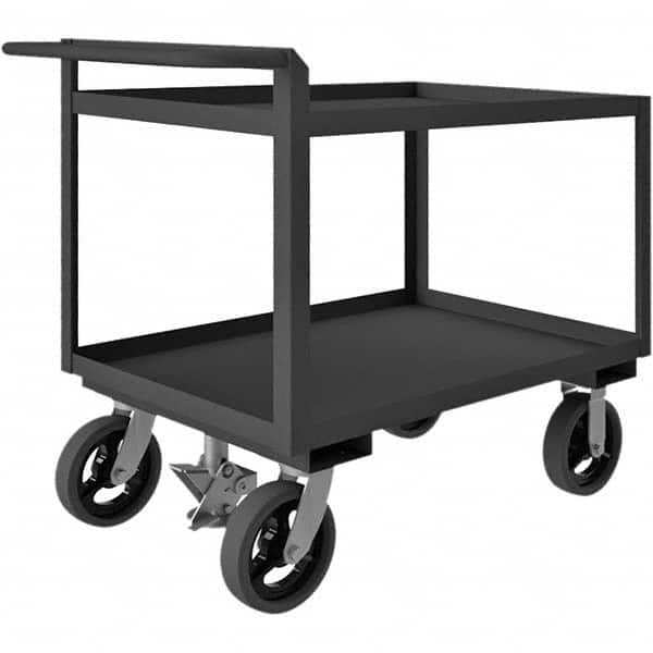 Mobile Utility Cart: Gray Gray, Mold-On Rubber Casters, 2 Shelves