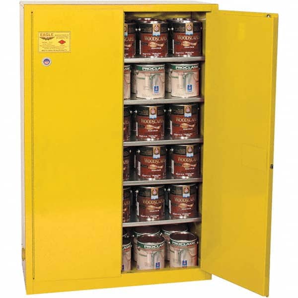 Eagle - Safety Cabinets Hazardous Chemical Type: Flammable and Combustible Liquids Color: Yellow - Apex Tool & Supply