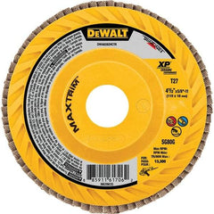 DeWALT - 60 Grit, 4-1/2" Disc Diam, Type 27 Ceramic Flap Disc - 13,300 Max RPM, Poly Cotton Backing, Arbor Attaching System, Coated - Apex Tool & Supply