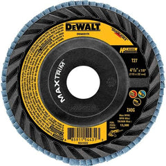 DeWALT - 40 Grit, 4-1/2" Disc Diam, Type 27 Zirconia Alumina Flap Disc - 13,300 Max RPM, Poly Cotton Backing, Arbor Attaching System, Coated - Apex Tool & Supply