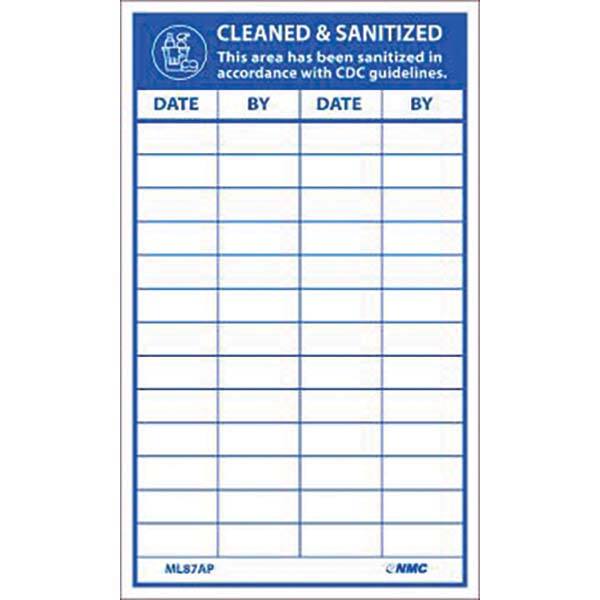 NMC - Safety & Facility Labels; Message Type: COVID-19; Safety ; Header: None ; Legend: Cleaned & Sanitized This Area Has Been Sanitized In Accordance With Cdc Guidelines. ; Graphic: Message & Graphic ; Material Type: Vinyl; Vinyl ; Language: English - Exact Industrial Supply