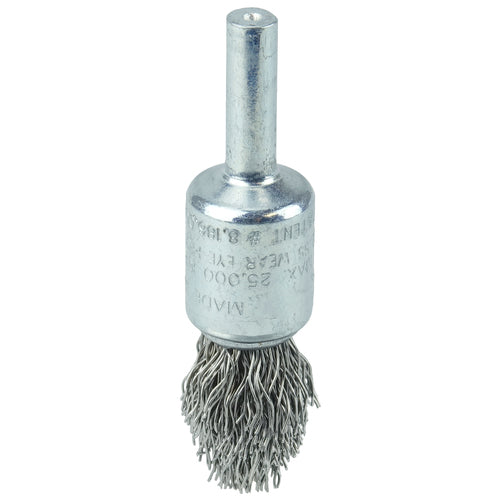 1/2″ Controlled Flare Crimped Wire End Brush, .020″ Stainless Steel Fill - Apex Tool & Supply