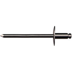 Blind Rivets; Rivet Type: Open End; Head Type: Button; Head Diameter: 0.375 in; Size Code: 44; Minimum Grip: 0.188 in; Rivet Material: Steel; Mandrel Material: Steel; Maximum Grip: 0.25 in; Minimum Grip (Decimal Inch): 0.1880; Minimum Hole Diameter: 0.129