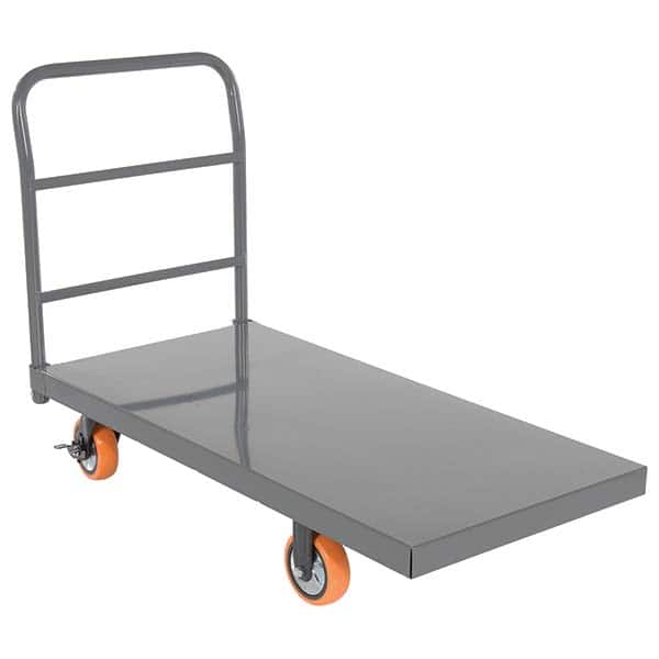 Platform Truck: 2,500 lb Capacity, Steel Deck, 48″ Long, 11-7/8″ High (2) Swivel & (2) Rigid, 6″ Polyurethane Casters