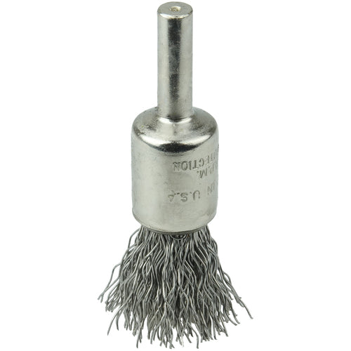 1/2″ Nickel-Plated Cup End Brush, .014″ Stainless Steel Crimped Wire Fill - Apex Tool & Supply