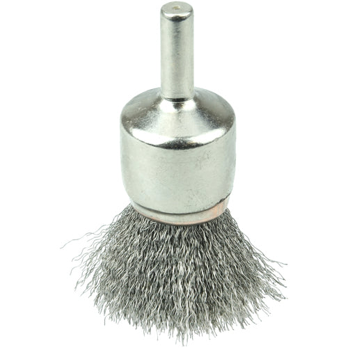 3/4″ Nickel-Plated Cup End Brush, .0104″ Stainless Steel Crimped Wire Fill - Apex Tool & Supply