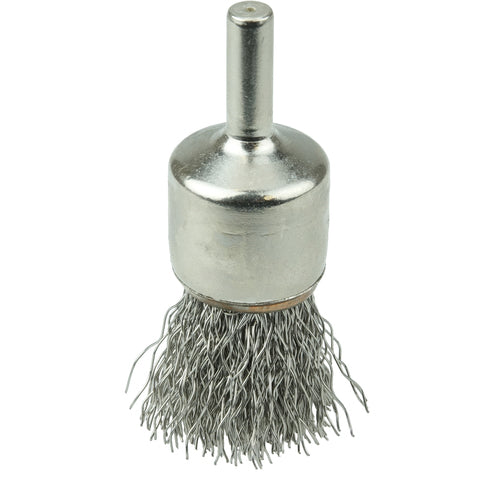 3/4″ Nickel-Plated Cup End Brush, .020″ Stainless Steel Crimped Wire Fill - Apex Tool & Supply