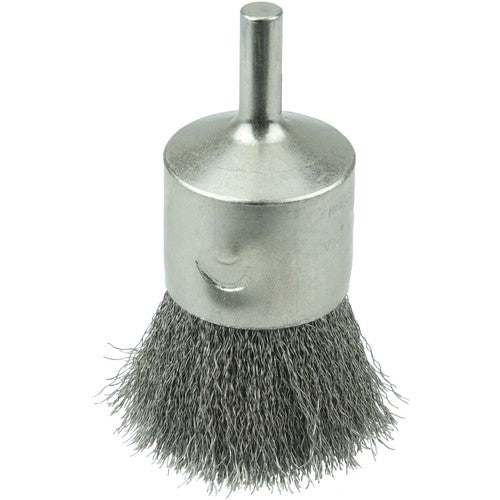 1″ Nickel-Plated Cup End Brush, .0104″ Stainless Steel Crimped Wire Fill - Apex Tool & Supply