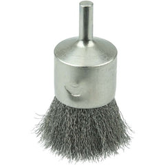 1″ Nickel-Plated Cup End Brush, .0104″ Stainless Steel Crimped Wire Fill - Apex Tool & Supply