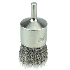 1″ Nickel-Plated Cup End Brush, .014″ Stainless Steel Crimped Wire Fill - Apex Tool & Supply