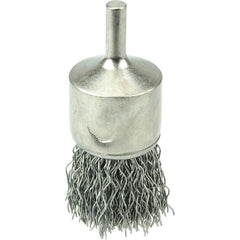 1″ Nickel-Plated Cup End Brush, .020″ Stainless Steel Crimped Wire Fill - Apex Tool & Supply