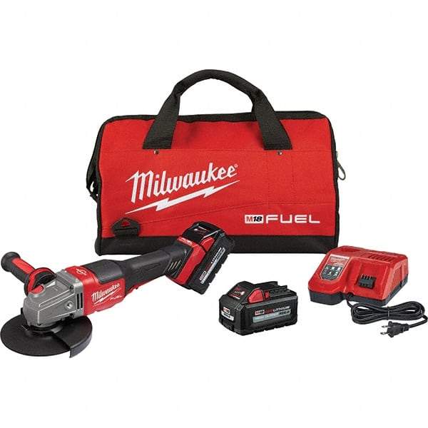 Milwaukee Tool - 4-1/2 - 6" Wheel Diam, 9,000 RPM, Cordless Angle & Disc Grinder - 5/8-11 Spindle, 18 Volts, 6 Amps, Side Exhaust - Apex Tool & Supply