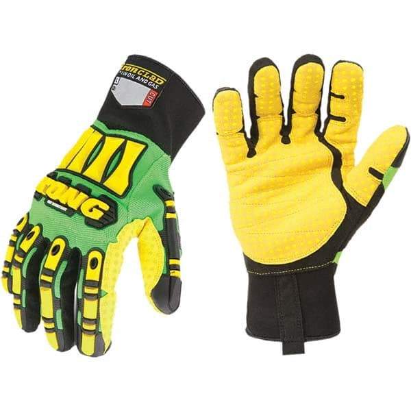 ironCLAD - Size S (7), ANSI Cut Lvl A5, Cut Resistant Gloves - 11" Long, Uncoated, Unlined, Slip-On Cuff, Green/Yellow, Paired - Apex Tool & Supply