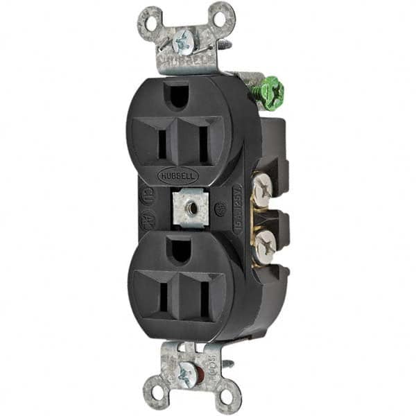 Hubbell Wiring Device-Kellems - 125V 15A NEMA 5-15R Industrial Grade Black Straight Blade Duplex Receptacle - Apex Tool & Supply