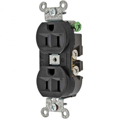 Hubbell Wiring Device-Kellems - 125V 15A NEMA 5-15R Industrial Grade Black Straight Blade Duplex Receptacle - Apex Tool & Supply