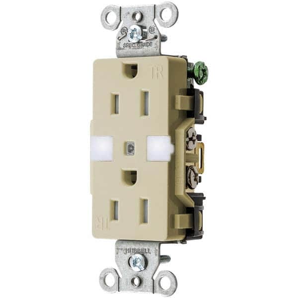 Hubbell Wiring Device-Kellems - 125V 15A NEMA 5-15R Commercial Grade Ivory Straight Blade Duplex Receptacle - Apex Tool & Supply