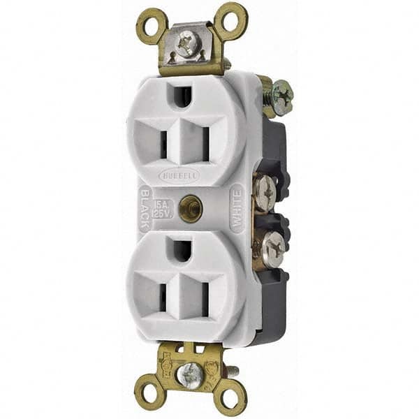 Hubbell Wiring Device-Kellems - 125V 15A NEMA 5-15R Industrial Grade White Straight Blade Duplex Receptacle - Apex Tool & Supply