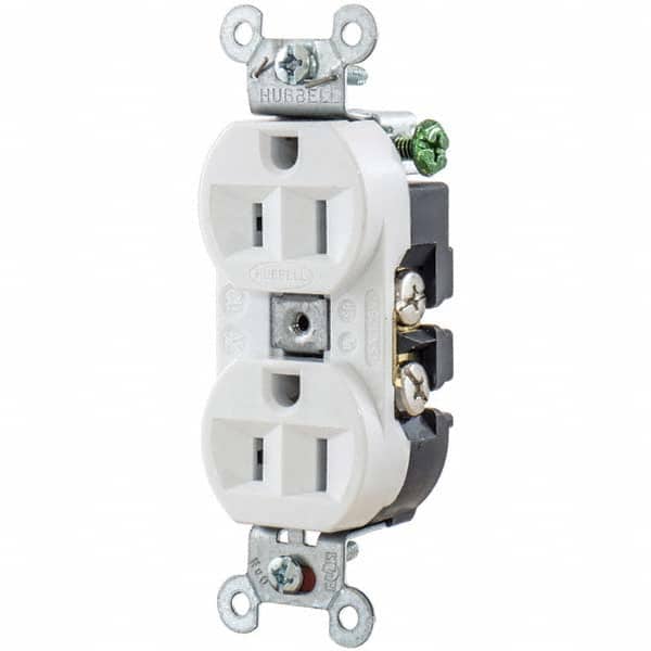 Hubbell Wiring Device-Kellems - 125V 15A NEMA 5-15R Industrial Grade White Straight Blade Duplex Receptacle - Apex Tool & Supply