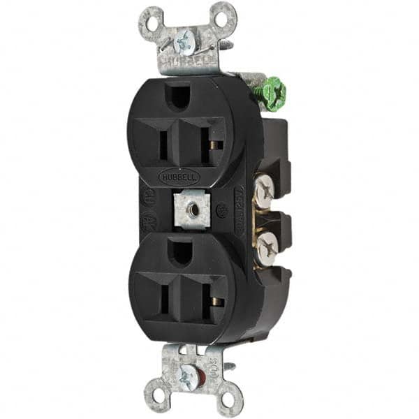 Hubbell Wiring Device-Kellems - 125V 20A NEMA 5-20R Industrial Grade Black Straight Blade Duplex Receptacle - Apex Tool & Supply